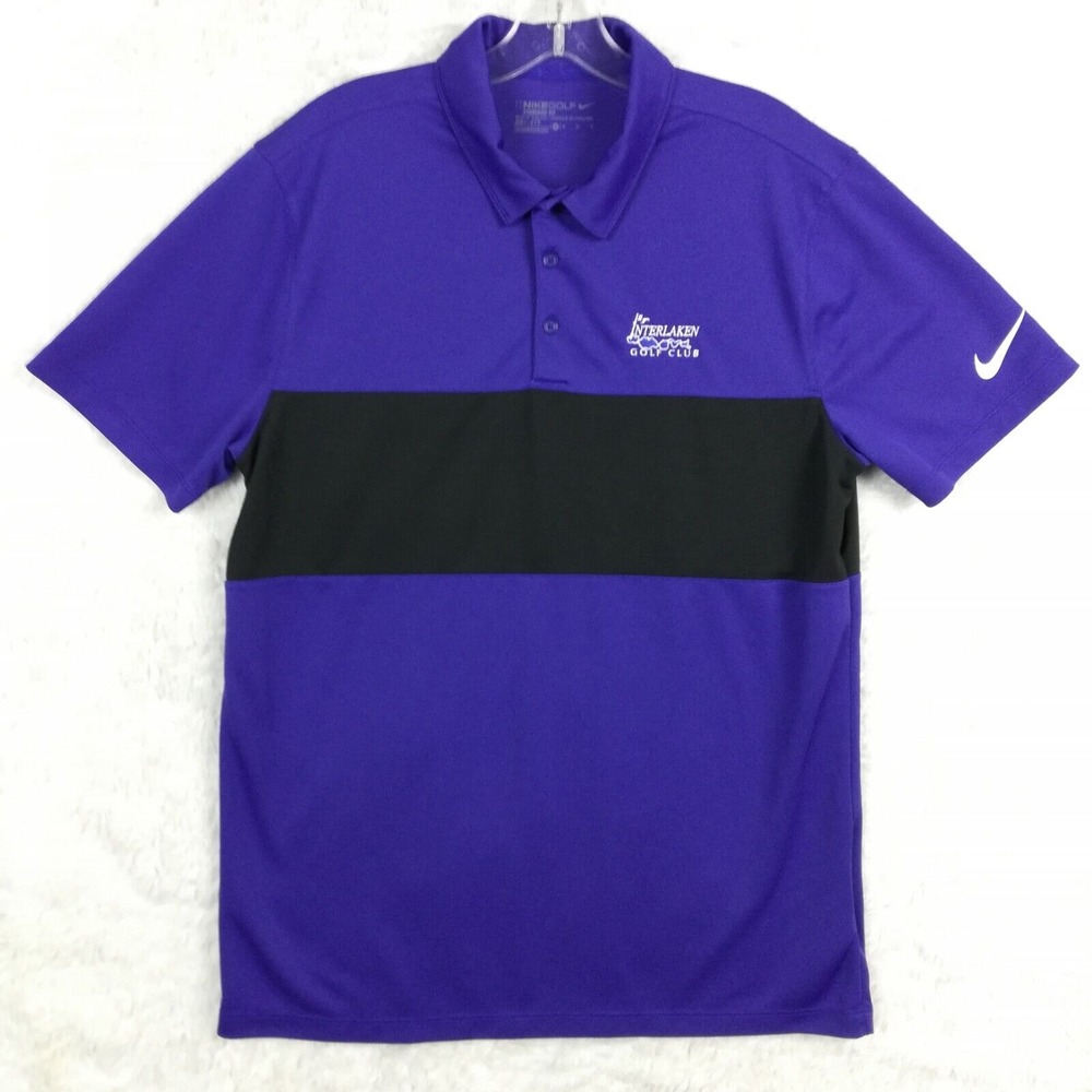 Nike Golf Mens Polo Shirt Indigo Black Standard Dri-Fit Interlaken Performance M